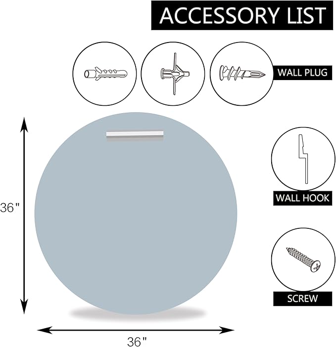 36" Frameless Beveled Round Mirror with 1" Edge for Bathroom, Entryways, Vanity, Wall Decor