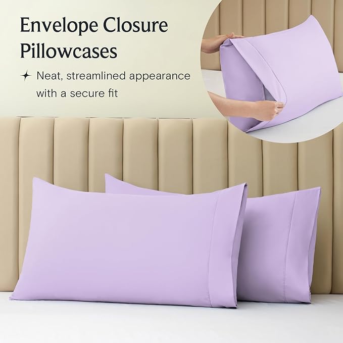 LuxClub 4 PC California King Sheet Set, Breathable Luxury Bed Sheets, Deep Pockets Wrinkle Free Cooling Sheets Machine Washable Hotel Bedding Silky Soft - Lavender Cal King