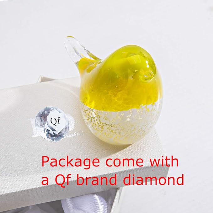 QFkris Qf Handmade Bird Blown Glass Figurine Gift for Christmas, Birthday Home Decor Yellow Paper Weight