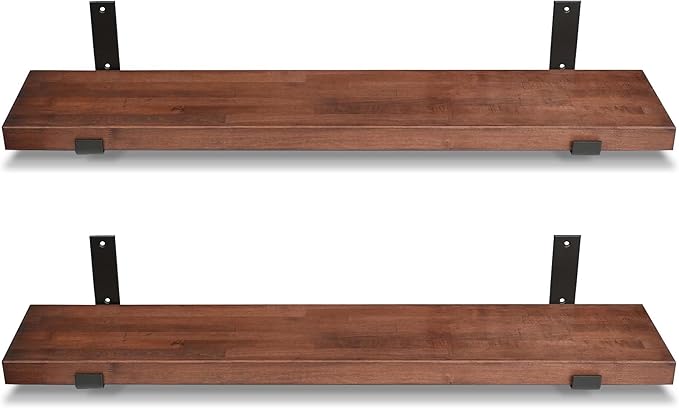 CONSDAN Floating Shelves for Wall Mounted Book Shelf Hanging Shelves Floating Bookshelf for Bedroom, Bathroom, Living Room, Kitchen USA Grown Solid Hardwood, Dark Maple 16x7.5x1.5 in (Set of 2)