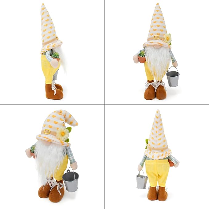 15 Inches Farmhouse Garden Gnome Plush Decoration Handmade Stuffed Plant Gnomes Doll Swedish Tomte Succulent Bucket Gonk Figurine for Indoor Home Office Decor