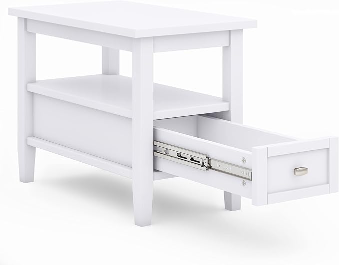 SIMPLIHOME Warm Shaker SOLID WOOD 14 inch Wide Rectangle Transitional Narrow Side Table in White for the Living Room and Bedroom