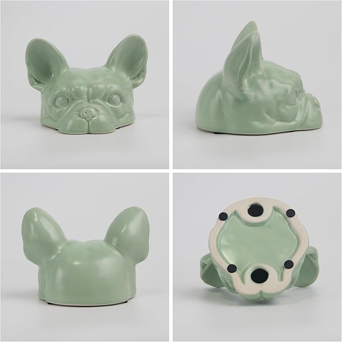 Green Dog Head Statue - Handmade Ceramic Bulldog Figurines for Home Office Decor, Healing Gifts for Dog Lovers (Green, 5.31"×4.72"×3.74")