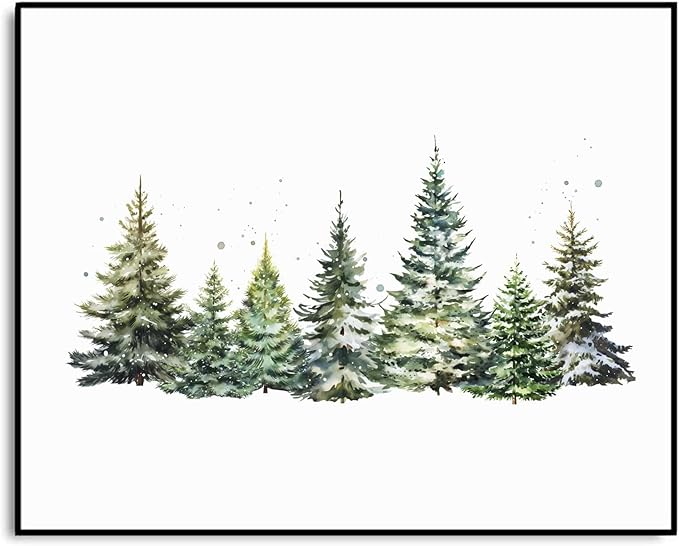 Christmas Tree Print, Winter Landscape, Watercolor Christmas Tree Painting Print, Pine Tree Art, Farmhouse Christmas wall art, Winter Wall Art