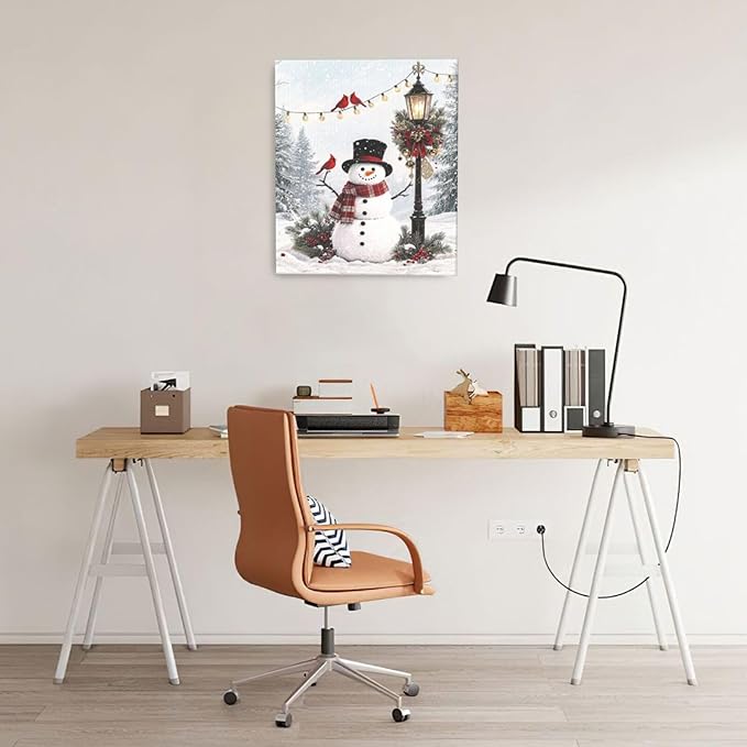 Zyphren Snowman Wall Art Winter Picture Wall Decor Christmas Canvas Print Snowman Painting Home Artwork Gifts for Living Room Bedroom Bathroom 20"x24"