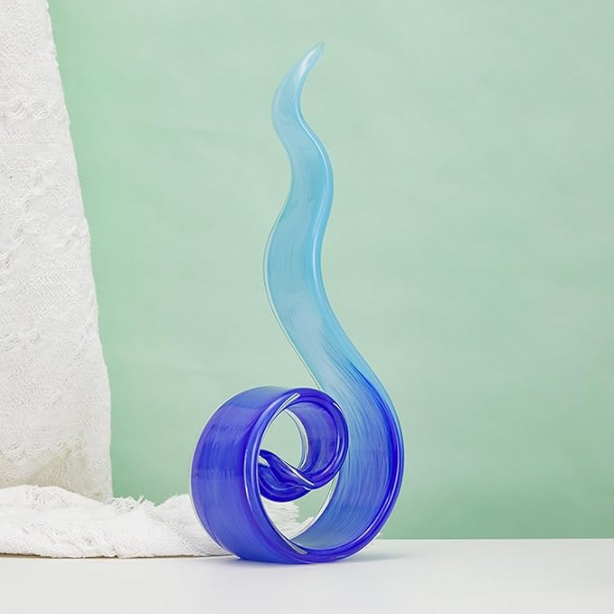 11.4" Tall Hand-Blown Glass Sculpture Murano-Style Sculpture Art Ornament Statue Figurines Home Decor Accent Piece Coastal Ocean Nautical Home Decor,Shelf,TV Stand,Tabletop Centerpieces,Wonderful Gift