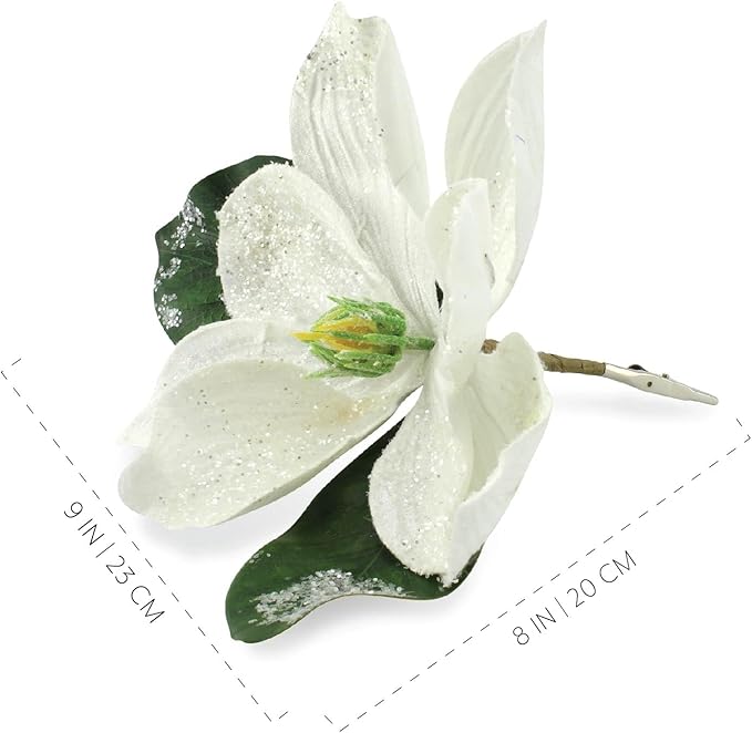 AuldHome Design Magnolia Floral Picks (3-Pack, White); Artificial Magnolia Greenery Flowers for Christmas and Seasonal Decor
