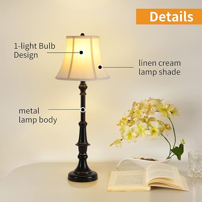 2 Pack Vintage Style Buffet Table Lamp, Traditional Bedside Lamps, Tall Table Lamp Set of Two for Living Room, Bedroom