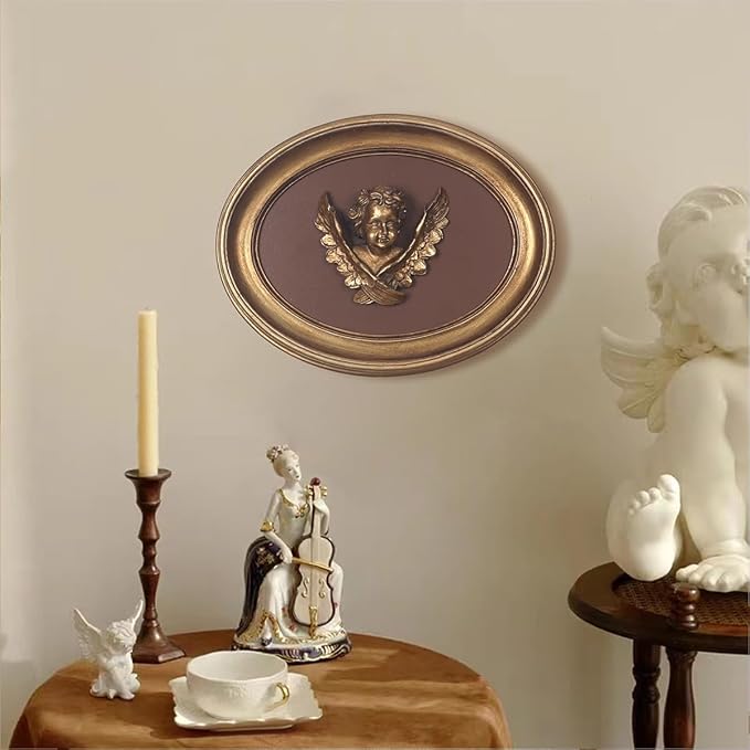 S-MANTIS Vintage Wall Sculpture, Antique Pediment, Hallway Wall Art, Hand Painted Wall Decoration With Intricate Cherub Wings Centerpiece, Gallery, Unique Gift (Antique Gold- Cherub)