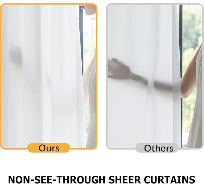 Non-See-Through White Privacy Semi Sheer Curtains 84 Inches Long Light Filtering Sheer Window Curtains Drapes for Living Room Bedroom 2 Panels Set, 42" W x 84" L, White