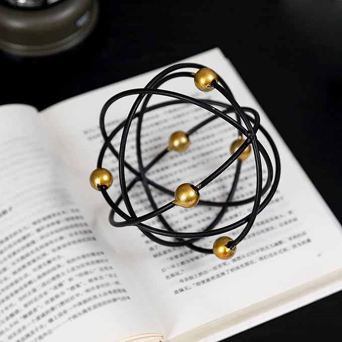 4.5" Modern Geometric Table Decor, Metal Decorative Sphere, Stylish Black Sculpture with Gold Balls, Table Decor Iron Orbs for Home Living Room Bedroom Office