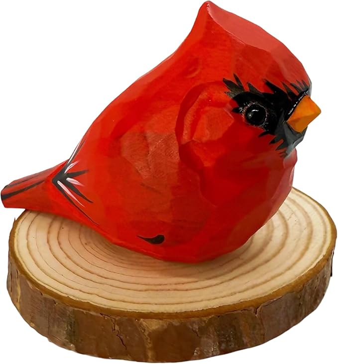 Wooden Bird Figurines Funny Desk Accessories Hand Carved Wood Decorative Small Birds Animal Miniature Statues Ornament for Home Room Decor (Red)