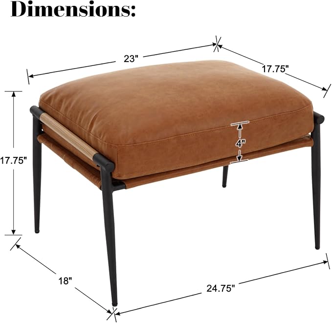 DUOMAY Cute PU Leather Single Footrest, Upholstered Footstool with Black Metal Legs Mid Century Modern Vanity Room Ottoman Shoe Stool for Living Room Bedroom Dressing Room, Brown