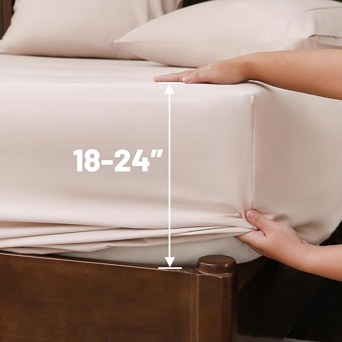 Extra Deep Pocket Queen Sheets 18-24 Inch 100% Egyptian Cotton 1000 Thread Count Sateen Weave Soft Breathable 4 Pieces(Queen,Dusty Pink)