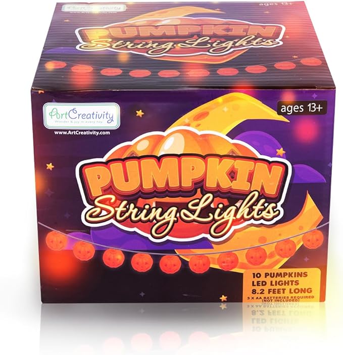 ArtCreativity 8.2 FT Halloween Pumpkin String Lights with Remote - 10 LED - Orange Jack-O-Lantern Decorations for Outdoor & Indoors - Cute Halloween Party Supplies - Battery Powered Pumpkin Deco