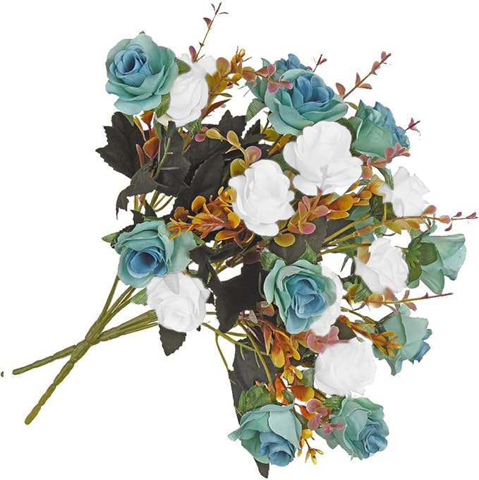 Artificial Flowers,2 Packs of Artificial Roses.24 Little Rose Silk Flowers. Plastic Flowers,Plants for Home Hotel Wedding Christmas Tables Decorations. Peacock Green