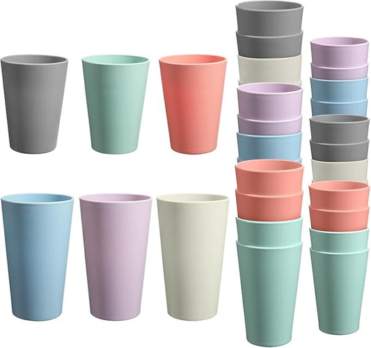 24 Pcs Unbreakable Plastic Cups Set, 12 Pcs 14 oz and 12 Pcs 20 oz Reusable Plastic Cups, Stackable Water Tumblers, Drinking Cup for Kitchen, BPA-free, Dishwasher and Microwave Safe, 6 Colors