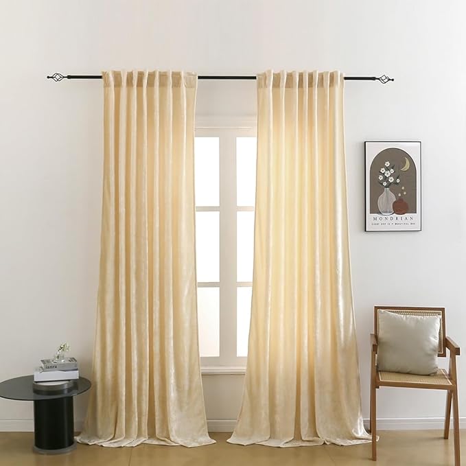 Velvet Blackout Curtains Soft Luxury 2 Panels Curtains for Bedroom Nursery Patio Doors Rod Pocket Back Tab Drapes Curtains for Living Room,52 by 108 Inch, Beige