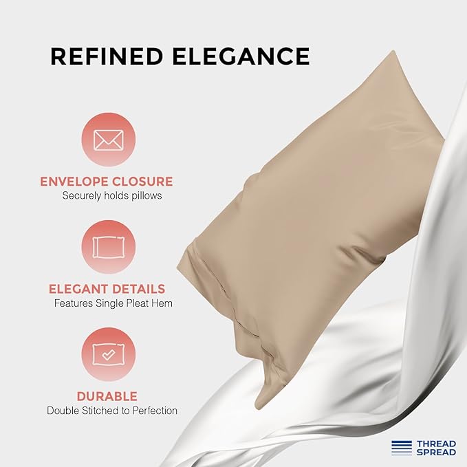 THREAD SPREAD 100% Egyptian Cotton Sheets California King Size - 1200 Thread Count 4 PC Cal King Sheet Egyptian Cotton, Cooling Sateen Sheet, High TC Sheets California King, Fits Upto 19" - Taupe