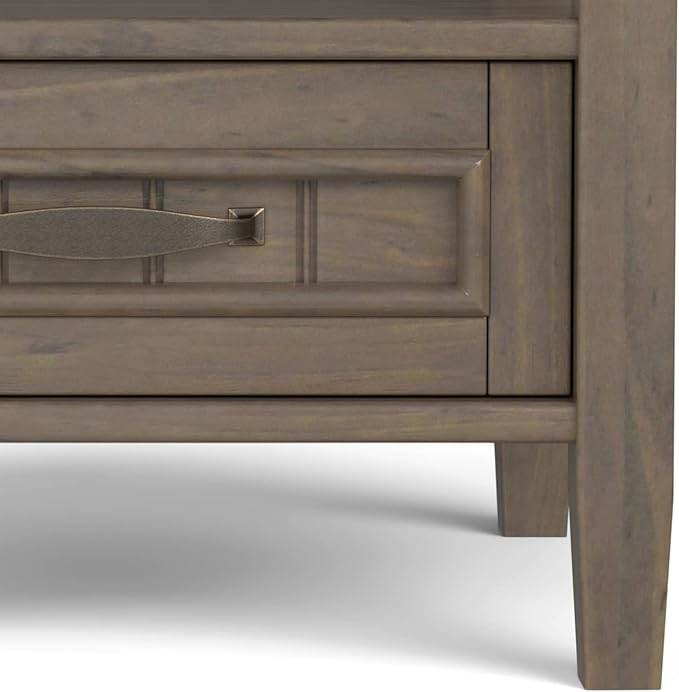 SIMPLIHOME Lev SOLID WOOD 20 Inch Wide Rectangle Transitional End Table with Bottom Drawer in Smoky Brown, For the Living Room and Bedroom