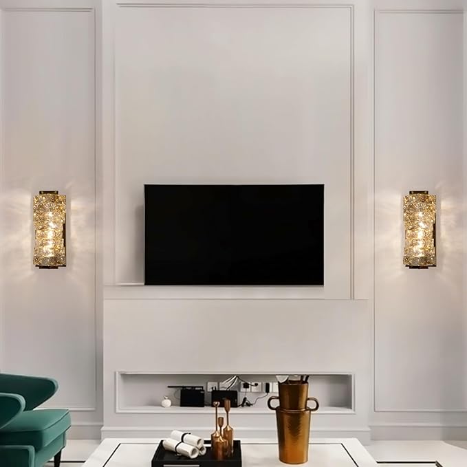 HuisMier Gold Crystal Wall Sconce, Modern Dimmable LED Sconces Wall Lighting, Luxury Vanity Light Fixture Bathroom Wall Sconces for Living Room Bedside Hallway Stairway