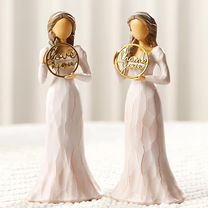 2 Piece Set Thank You Gifts for Women Friends Coworkers Love You Mom Volunteer Pastor Teacher Appreciation Gifts 6.7" Resin Sculpted Hand-Painted Figurines Home Decor