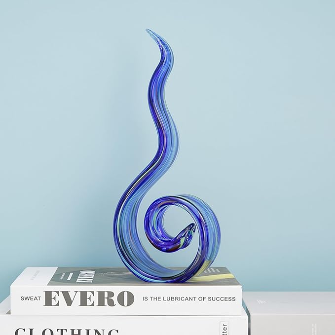 11.4" Tall Hand-Blown Glass Sculpture Murano-Style Sculpture Art Ornament Statue Figurines Home Decor Accent Piece Coastal Ocean Nautical Home Decor,Shelf,TV Stand,Tabletop Centerpieces,Wonderful Gift
