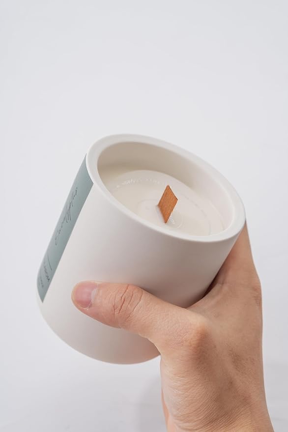 Luxury Eucalyptus Scented Soy Candle – 10oz Ceramic Jar with Crackling Wooden Wick, 60+ Hour Burn – Elegant Aromatherapy Candle for Home Décor & Gifts