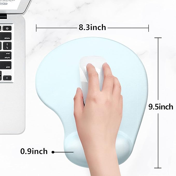 Hsurbtra Ergonomic Mouse Pad with Wrist Rest Support, Gel Mouse Pads with Non-Slip PU Base, Pain Relief Memory Foam Computer Mat, Cute Office Supplies Desk Decro Accessories, Sky Blue