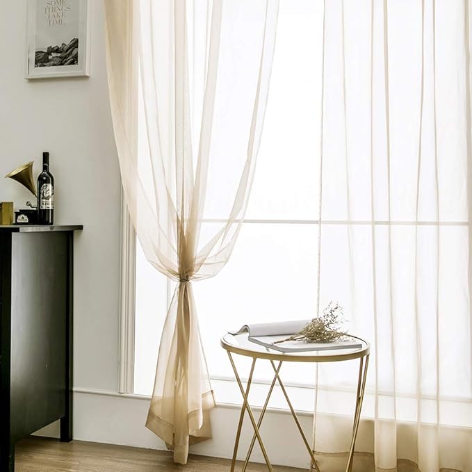 MIULEE Solid Color Sheer Window Curtains Elegant Window Voile Panels/Drapes/Treatment for Bedroom Living Room 2 Panels 54 X 45 Inches Beige