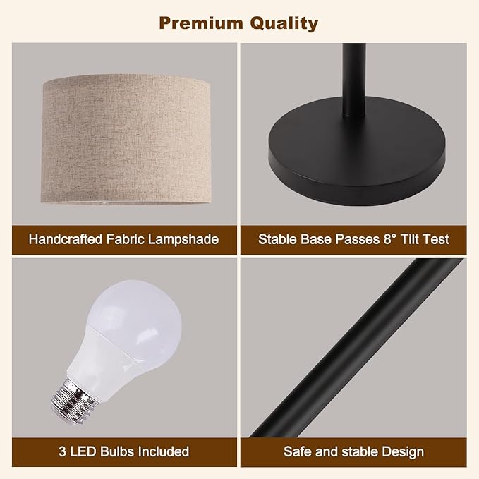 Arc Floor Lamp, 3 Light Floor Lamp with Remote, 2400LM Super Bright Tall Standing Lamp with 3 Color Temps & Dimmable, 80" Mid Century Tree Floor Lamps for Living Room, Bedroom, Office