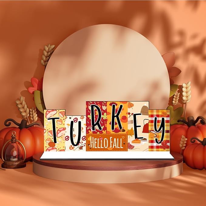 Double-sided Halloween Table Decorations Thanksgiving Tiered Tray Decor Wooden Table Sign, Fall WICKED Party Trick Decoration Tabletop Centerpiece Turkey for Desk Tiered Tray shelf Decor