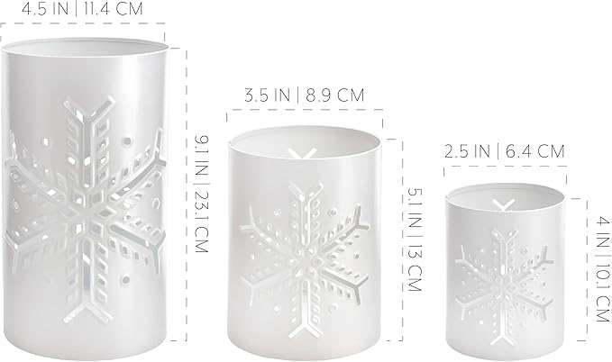 AuldHome Design Snowflake Candle Lanterns for Pillar Candles (Set of 3); Christmas Holiday Decor Centerpiece Candle Holders