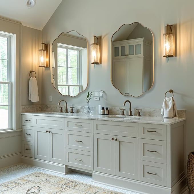 ANDY STAR Scalloped Bathroom Mirror, 24x36 Inch Brushed Gold Vanity Mirror in Stainless Steel Metal Frame, Unique Oval Mirror with Modern Curved Edge Design, Ideal for Bathroom, Bedroom, Entryway