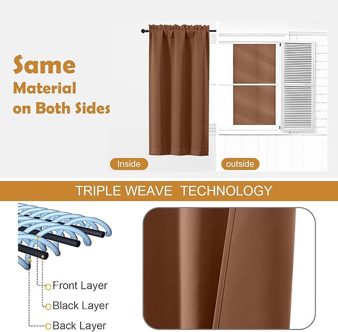 Aiyufeng Sun Baked Blackout Curtains for Bedroom 63 Inch Length 2 Panels, Solid Thermal Insulated Energy Saving Rod Pocket Window Treatment Curtains Blackout Drapes, W40 x L63 Inch, Sun Baked