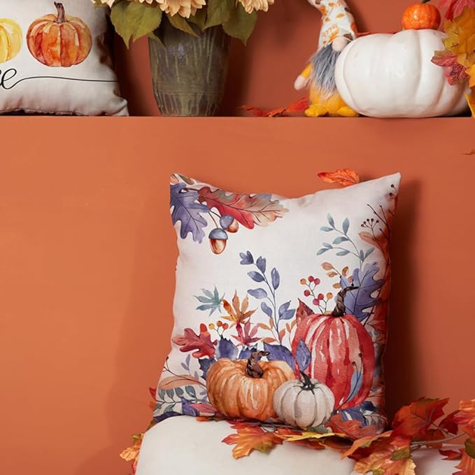 DFXSZ Fall Pillow Covers 18x18 inch Set of 2 Red Orange Pumpkin Fallen Leaves Decorative Outdoor Throw PillowCovers Autumn Thanksgiving Farmhouse Decoration for Home Couch TH27-P18