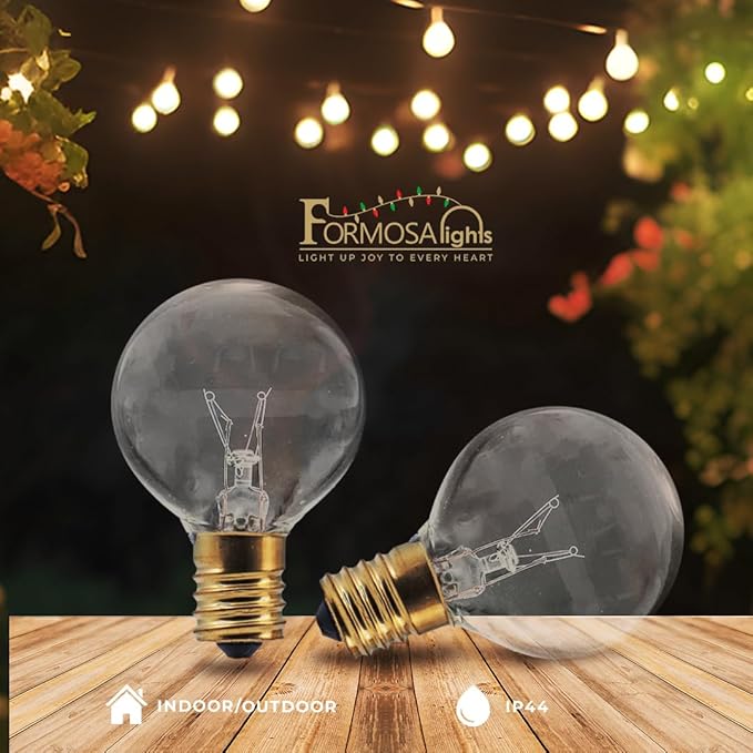 G40 26ft Indoor/Outdoor Clear Incandescent Christmas String/Patio Light with 25 Bulbs and E12 Base | 120V, 5W