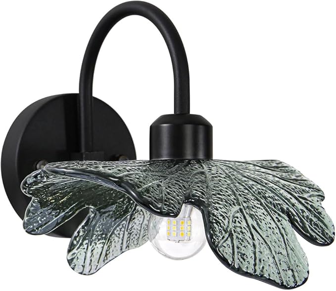 Black Bathroom Vanity Light Vintage Wall Sconce Hand Blown 1-Light Wall lamp Indoor Wall Light with Dark Green Glass Shade Black Vanity Light Over Mirror for Bedroom Hallway Living Room