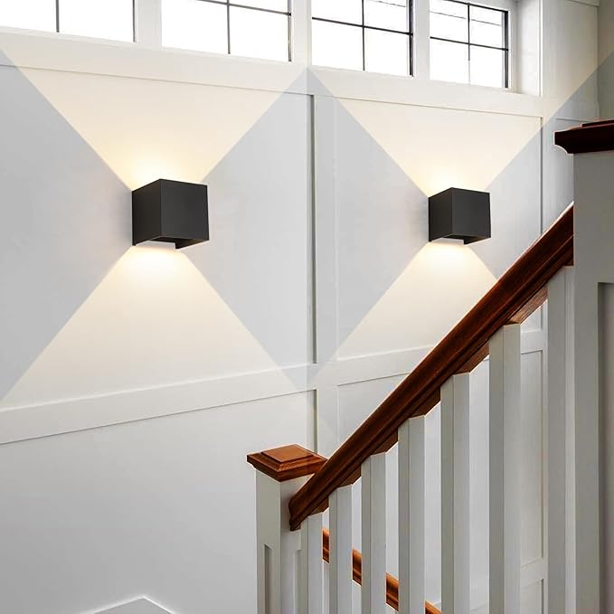 15W Matte Black Outdoor Wall Lights & Indoor Wall Sconce,3000K-6500K 3CCT Square Wall Sconce Lighting,4.33 In 1300LM Up Down Outdoor Wall Sconce Lights,Adjustable Beam,Waterproof Rust-Resistant,1 Pack