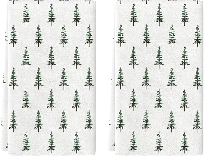 Artoid Mode Green Xmas Tree Christmas Kitchen Towels Dish Towels, 18x26 Inch Farmhouse Holiday Winter Decoration Cleaning Set of 2