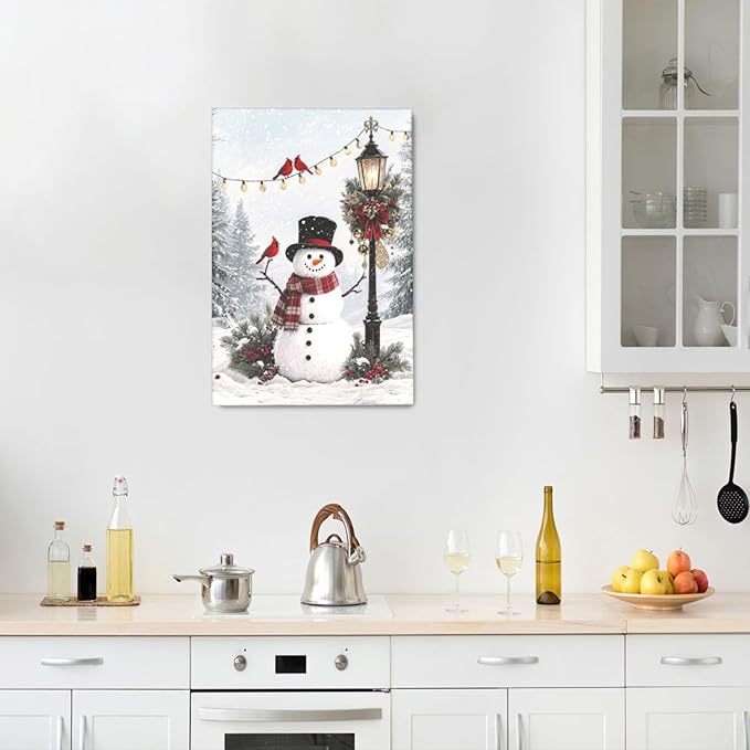 Zyphren Snowman Wall Art Winter Picture Wall Decor Christmas Canvas Print Snowman Painting Home Artwork Gifts for Living Room Bedroom Bathroom 16"x24"