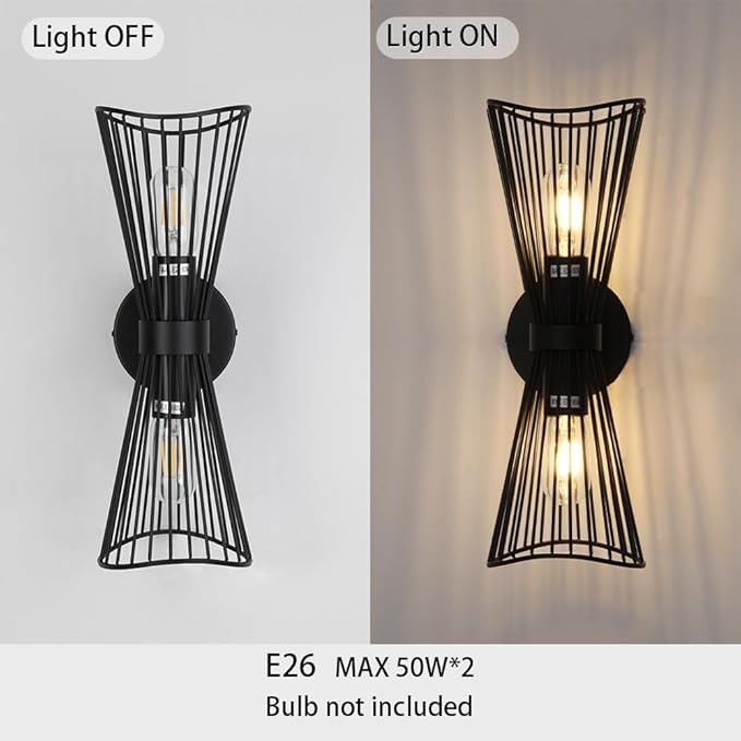 Black 2-Light Vanity Wall Sconce Farmhouse Light Fixtures Over Mirror,Modern Up and Down Sconces Wall Light Hardwired Wall Lamp for Hallway Bedroom Kitchen Bathroom
