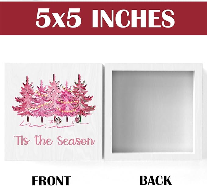 Tis' the Season Pink Christmas Vacation Movie Decor Xmas Sign 5 x 5 Inch