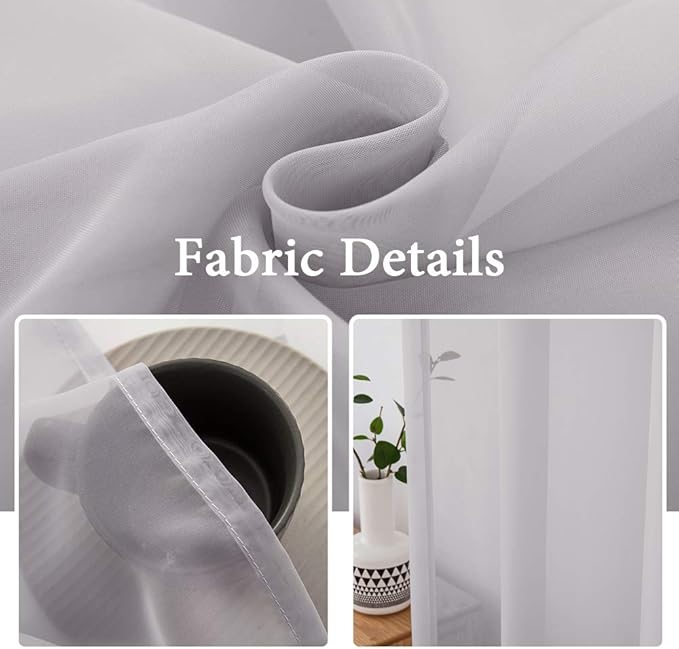 MIULEE 2 Panels Solid Color Sheer Window Curtains Elegant Window Voile Panels/Drapes/Treatment for Bedroom Living Room (54X63 Inches Light Grey)