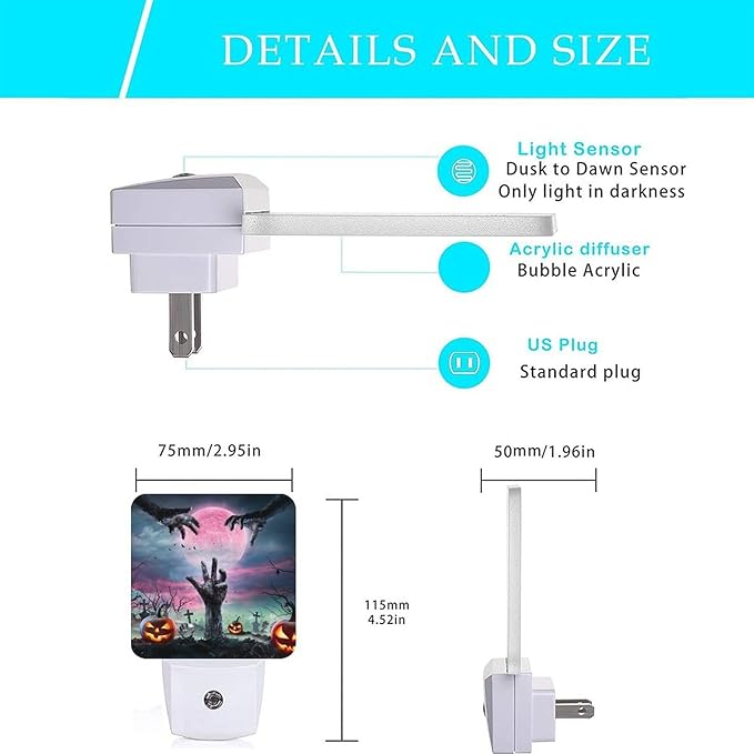 2 Pack Halloween Zombie Night Light Plug-in LED Nightlights Auto Sensor Night Lamp Dusk-to-Dawn Lamp Home Decor for Children,Elderly People Bedroom