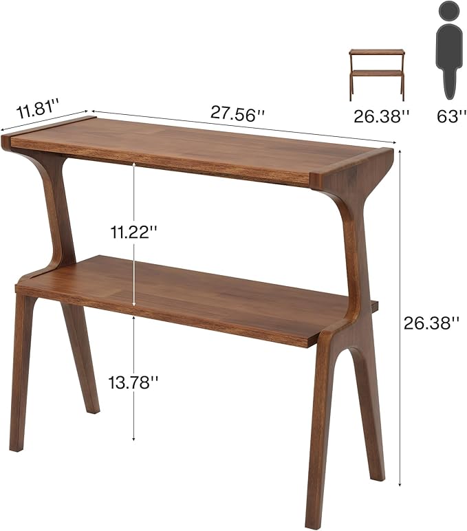 Tribesigns Set of 2 Wood End Table, Farmhouse Narrow Side Table with Storage Shelves, 2-Tier Slim Couch Side Table for Living Room, Long Bedside Table for Bedroom, Small Spaces, Rustic Brown
