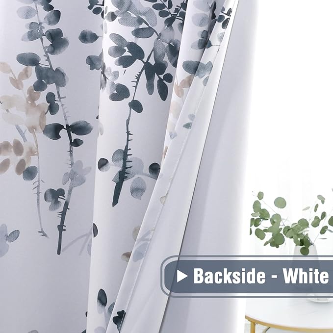 H.VERSAILTEX Floral Curtains 84 Inches Long Printed Pattern Room Darkening Curtains for Bedroom Rod Pocket Window Treatment Curtains, 2 Panels, Classical Floral Bluestone and Taupe