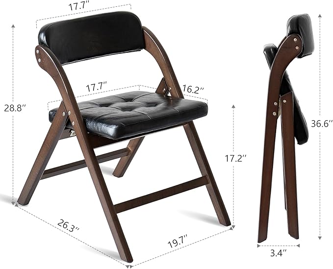 2 Pack Wooden Folding Chair with Padded Seat, Stackable Wooden Foldable Chair, Folding Chairs with Cushion for Guests Kitchen, Bedroom, Office, Wedding, Library, Party, Picnic (Walnut Black)