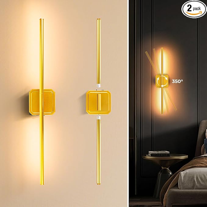 10000mAh Detachable Battery Operated Wall Sconce Set of 2, Wireless Wall Lamp 3000-6500K Dimmable, Rechargeable Wall Light for Bedroom, Living Room, 28.3" Gold