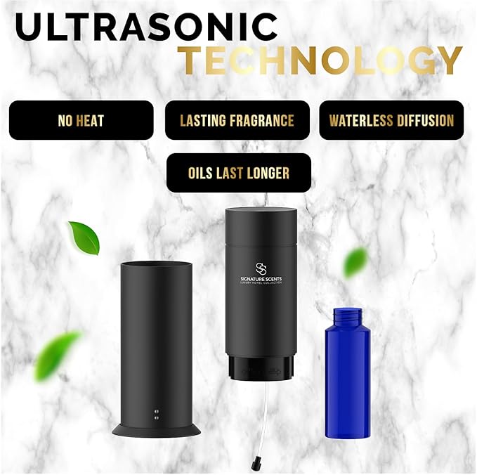 Luxury Essential Oil Diffuser – Waterless Oil Diffuser for Essential Oils - Scent Diffuser for Home & Hotel - Covers up to 1000 sq. ft. with Bluetooth App Control (Silver)